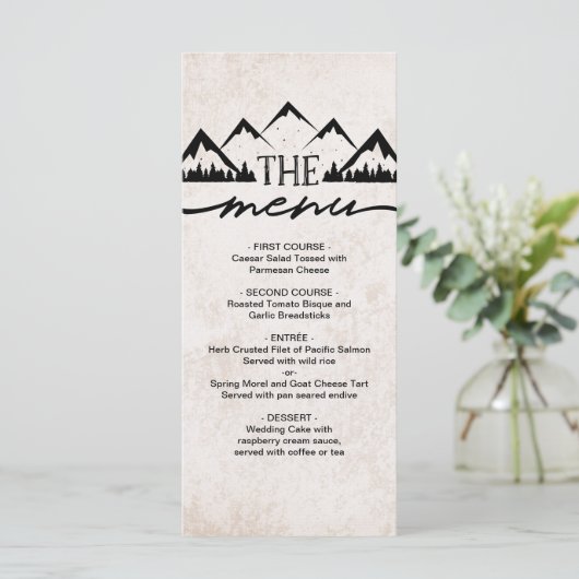 Rustic Mountains & Pine Trees Menu Mariage (Debout devant)