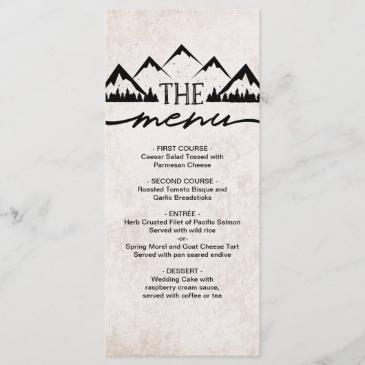 Rustic Mountains & Pine Trees Menu Mariage (Devant)