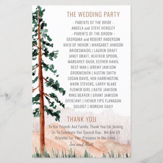 Rustic Mountains Pine Trees Programme de mariage d (Dos)