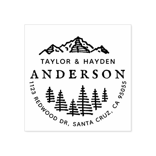 Rustic Mountains & Pines Schets Paar's Adres Rubberstempel (Afrduk)