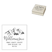 Rustic Mountains & Script Naam Retouradres Rubberstempel (Gestempeld)