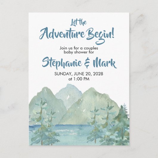 Rustic Mountains Waterverf Adventure Baby shower Briefkaart (Voorkant)