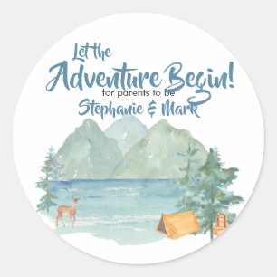 Rustic Mountains Waterverf Adventure Baby shower Ronde Sticker