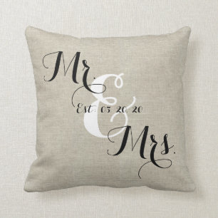 Rustic Mr. en Mrs Linen Custom Wedding Pillow Kussen