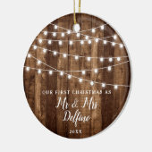 Rustic Mr. en Mrs. Personalized Wood String Lights Keramisch Ornament (Links)