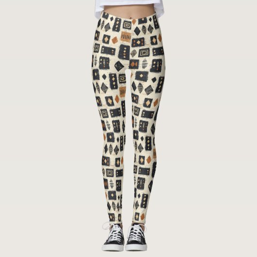 Rustic Mudcloth Geometric Pattern (1) Leggings (Voorkant)