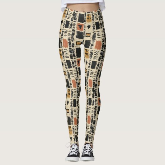 Rustic Mudcloth Geometric Pattern (2) Leggings (Voorkant)