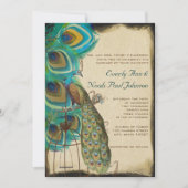 Rustic Musical Peacock Birdcage Wedding Invitation Kaart (Voorkant)