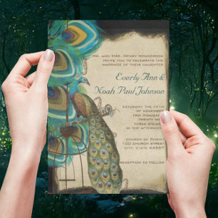 Rustic Musical Peacock Birdcage Wedding Invitation Kaart