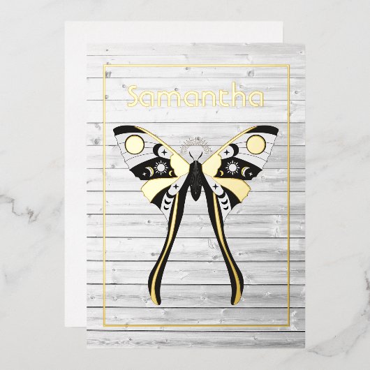Rustic Mystical Celestial Gold en Silver Moth Folie Uitnodiging (Voorkant / Achterkant)