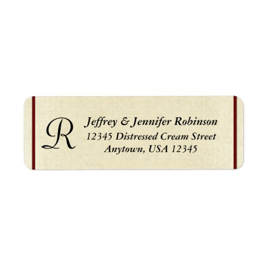 Rustic Naam en retouradres van crème-monogram Etiket (Voorkant)