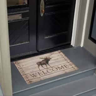 Rustic Nail Edged Wood Walking Moose Welkom Deurmat