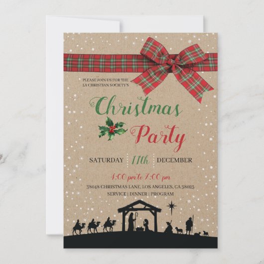 Rustic Nativity Religious Christmas Party Invitati Kaart (Voorkant)