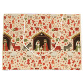 Rustic Nativity Scene Christmas Gift Bag Groot Cadeauzakje (Voorkant)