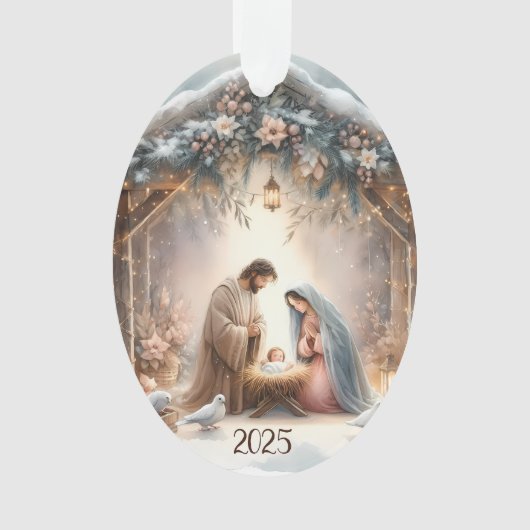 Rustic Nativity Scene with Winter Florals Card (devant)