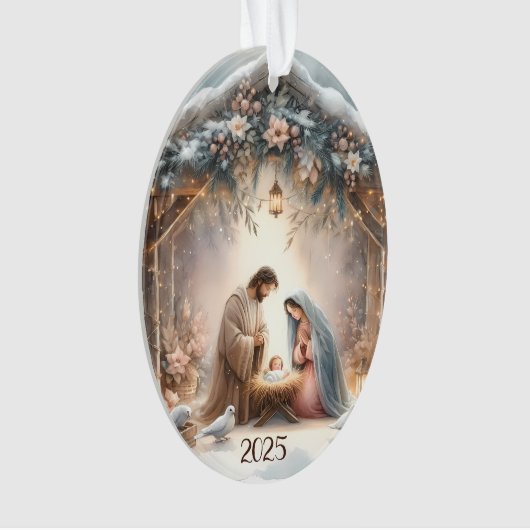 Rustic Nativity Scene with Winter Florals Card (devant)