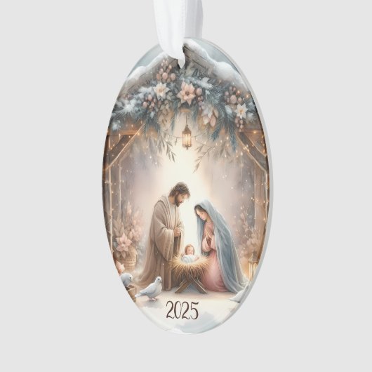 Rustic Nativity Scene with Winter Florals Card (devant)