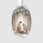 Rustic Nativity Scene with Winter Florals Card Ornament (voorkant)