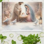 Rustic Nativity Scene with Winter Florals Theedoek (Gevouwen)