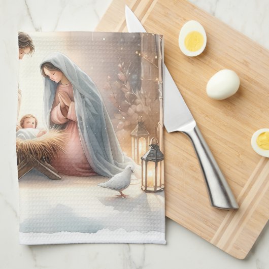 Rustic Nativity Scene with Winter Florals Theedoek (Quarter Fold)