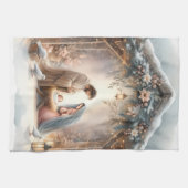 Rustic Nativity Scene with Winter Florals Theedoek (Horizontaal)