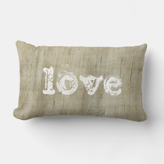 Rustic Natural Canvas Burlap Love Kussen (Voorkant)