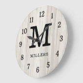Rustic Natural Light Wood Family Name Monogrammed Grote Klok (Hoek)
