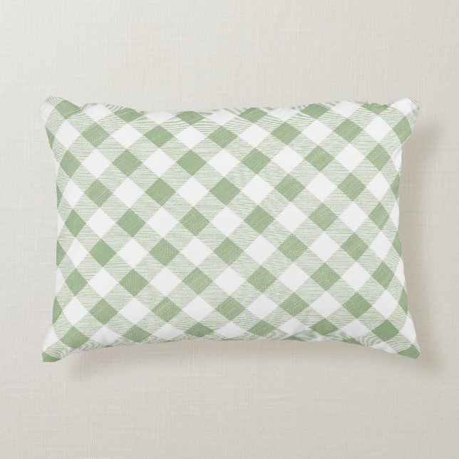 Rustic Natural Sage Gingham Pset Accent Kussen (Voorkant)