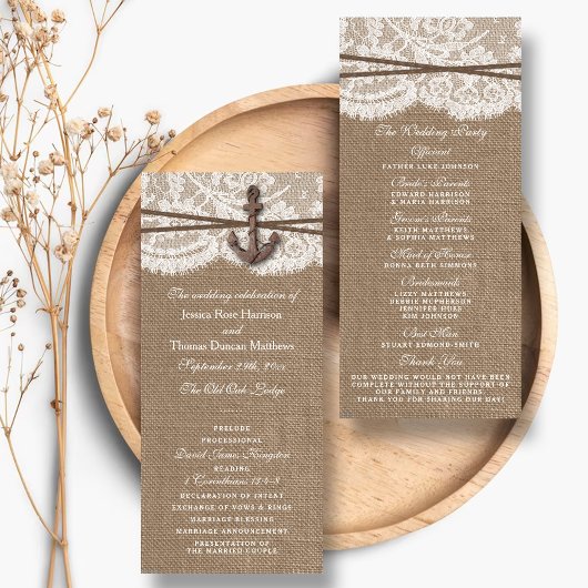 Rustic Nautical Ancre Wedding Programme