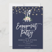 Rustic Navy Bloemen verlovingsfeest uitnodiging (Voorkant)