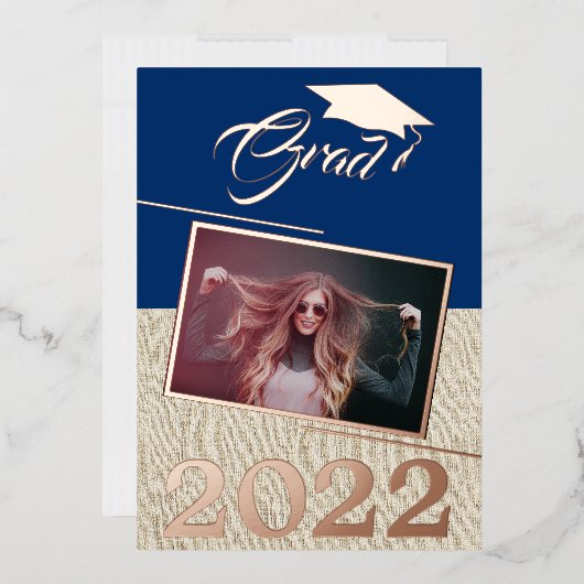 Rustic Navy Blue Afstuderen Afstuderen Gold Folie Uitnodiging (Envelop)