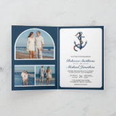 Rustic Navy Blue Anchor Rope Photo QR Code Wedding (Binnen)
