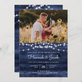 Rustic Navy Blue Barn Wood String Lights Kaart (Voorkant / Achterkant)