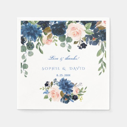 Rustic Navy Blue Blush Flowers Bloom Wedding Servet (Voorkant)