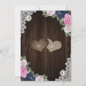 Rustic Navy Blue Blush Pink Floral Quinceañera Kaart (Achterkant)