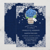 Rustic Navy Blue Burlap Lace Hydrangea Wedding Kaart (Voorkant / Achterkant)