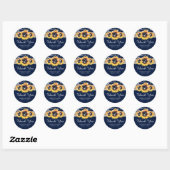 Rustic Navy Blue Burlap Lace Sunflower Wedding Ronde Sticker (Vel)