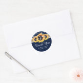 Rustic Navy Blue Burlap Lace Sunflower Wedding Ronde Sticker (Envelop)