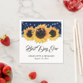 Rustic Navy Blue Burlap Lace Sunflower Wedding Servet (Insitu)