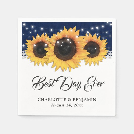 Rustic Navy Blue Burlap Lace Sunflower Wedding Servet (Voorkant)