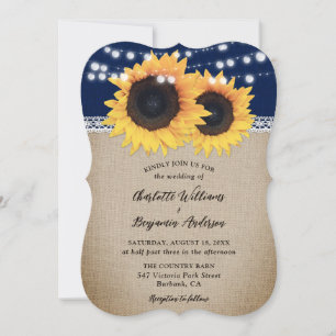 Rustic Navy Blue Burlap Sunflower Wedding Kaart
