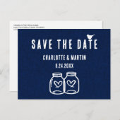 Rustic Navy Blue Burlap Wedding Save the Date Aankondigingskaart (Voorkant / Achterkant)