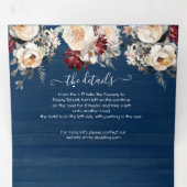 Rustic Navy Blue Cream Bourgogne & Perzik Huwelijk Drieluik Uitnodiging (Binnenzijde eerst)