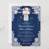 Rustic Navy Blue en Blush Wood Wedding Kaart (Voorkant)