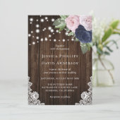 Rustic Navy Blue et Blush Wedding Invitations (Debout devant)