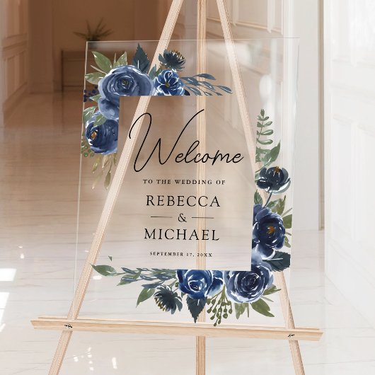 Rustic Navy Blue Floral Wedding Welcome