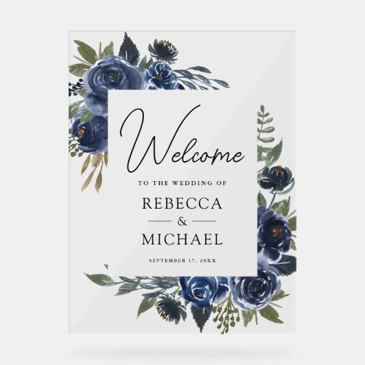 Rustic Navy Blue Floral Wedding Welcome (Recto)