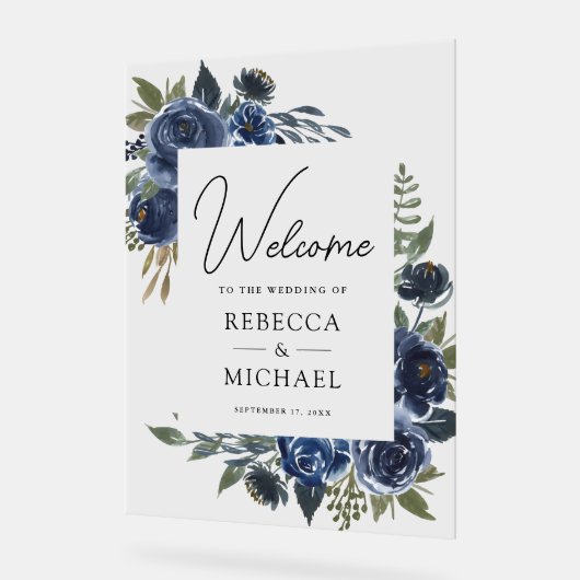 Rustic Navy Blue Floral Wedding Welcome (Angle)