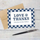 Rustic Navy Blue Gingham Pset Wedding Monogram Bedankkaart