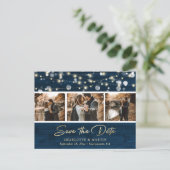 Rustic Navy Blue Gold Wedding Photo Save the Date Aankondigingskaart (Staand voorkant)